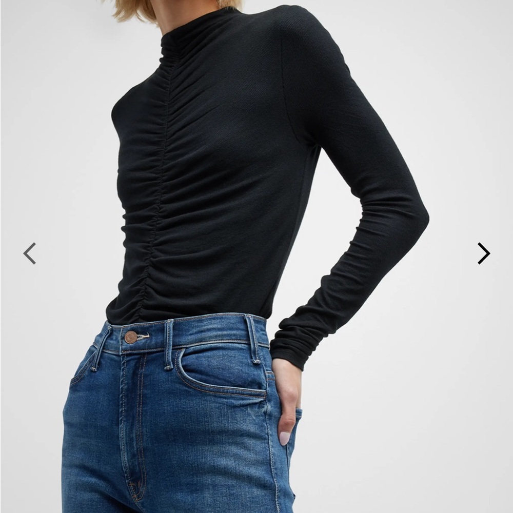 Veronica Beard Black Ruched Long Sleeve Top